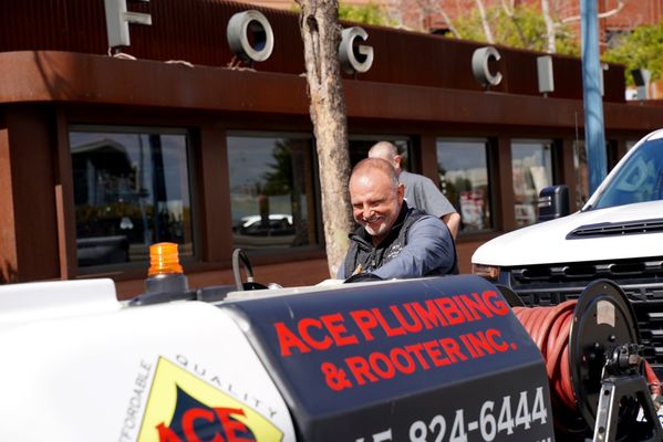 Photo of Ace Plumbing & Rooter - San Francisco, CA, US. Using the Hydro Jetter on the Embarcadero to clear a backed up sewer line.