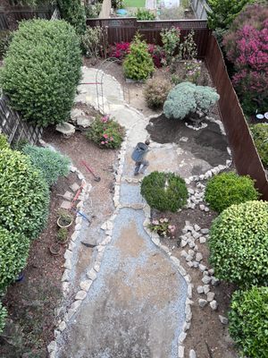 Photo of JML Landscapes - San Francisco, CA, US. Clay methodically carried the debris out, and the rocks, the mulch, and the pea gravel in from the street one bin at a time.