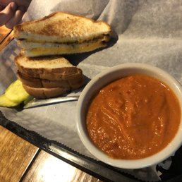 Photo of City Tavern - Columbus, OH, United States. Wonder Bread Grilled Cheese Sandwich & Tomato Bisque