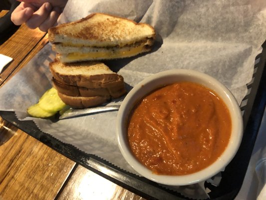 Photo of City Tavern - Columbus, OH, US. Wonder Bread Grilled Cheese Sandwich & Tomato Bisque