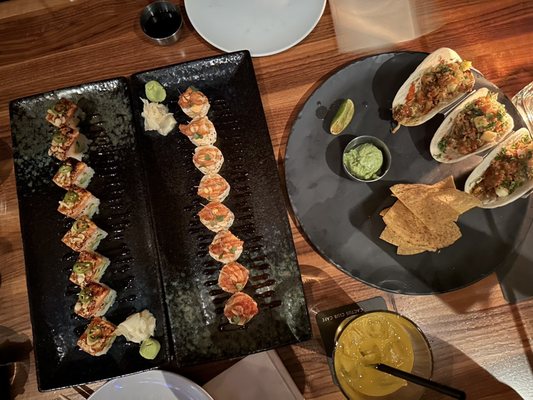 Photo of Cactus Club Cafe - Vancouver, BC, CA. Pressed sushi, chicken tacos