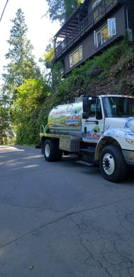 Photo of Just-in Time Septic Pumping Services - Sebastopol, CA, US. Its a big mighty truck for a hill but we defeat the odds to make sure we can help our customers!