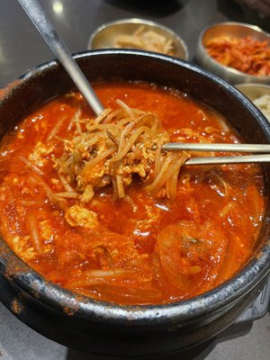 Photo of Shilla Korean Restaurant - Vancouver, BC, CA. Spicy Beef Soup ... not for the faint hearted!!