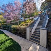 Artificial turf and concrete pavers staircase