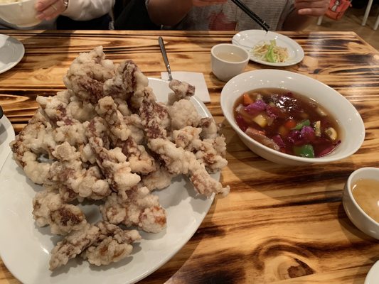 Photo of Xin Korean Reataurant - Victoria, BC, CA. Tang-Su-Youk:  Fried  pork with sweet and sour sauce BIG portion