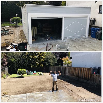 Photo of Giant Hauling & Demolition - San Francisco, CA, US. Full backyard demo we did in alameda, CA. We had to remove the garage, concrete foundation, stepping stones, fountain, and concrete driveway
