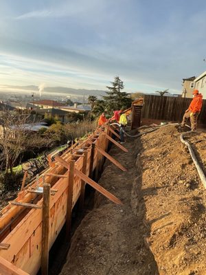 Photo of Ideal Landscape & Concrete - Menlo Park, CA, US. Back yard retaining wall ready for concrete