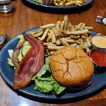 Liberty Burger with bacon and fries.