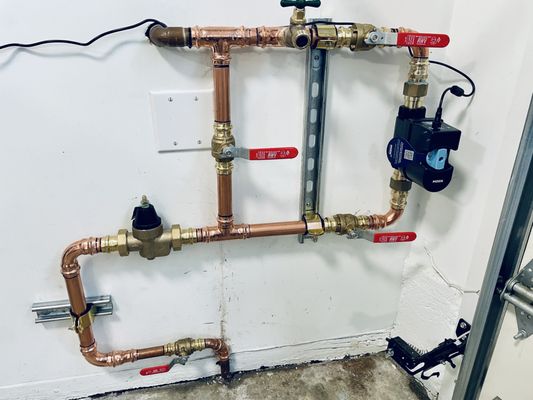 Photo of Hydroflow - San Francisco, CA, US. Pressure reducing valve installed on main water line with an automatic leak detection shut off device required for farmers insurance policy.