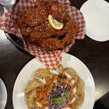 Spicy chili chicken (bone in) Gyoza chefs choice