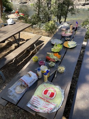 Photo of All-Outdoors California Whitewater Rafting - Walnut Creek, CA, US. Post-Cherry Creek trip lunch at Merals Pool. Make your own tortilla wrap/sandwich!