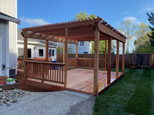 Photo of Kevin's Gardening Service - Oakland, CA, US. Redwood Deck + Pergola