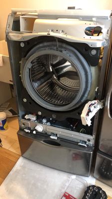 Photo of FixEm Appliance Repair - Lafayette, CA, US. Front load Samsung washer with pedestal maintenance