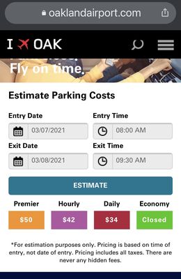 Photo of San Francisco Bay Oakland International Airport Parking Lot - Oakland, CA, US. Used the online website to estimate parking fees. Excellent!  https://www.oaklandairport.com/services-amenities/parking/