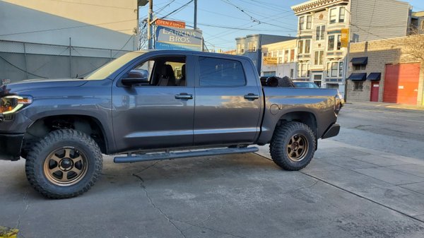 Photo of Larkins Bros Tire Company - San Francisco, CA, US. After with new Bronze wheels fitted with Cooper Mud Terrains. Looking real sharp!!!