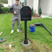 Mail box with cement pole installation 