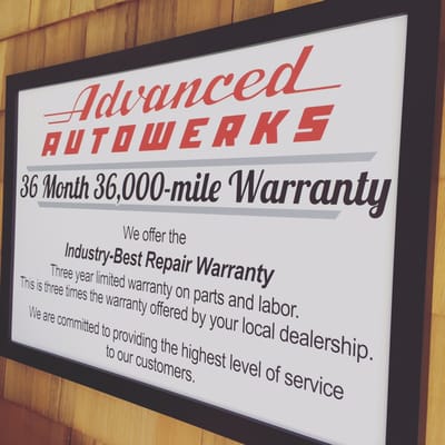 Photo of Advanced Autowerks - San Francisco, CA, US. 36 month, 36,000 mile warranty!