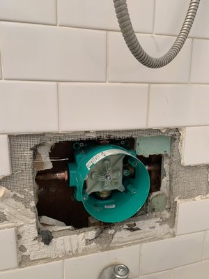 Photo of Pipeline Plumbing - San Francisco , CA, US. Old shower valve out and new one going in.