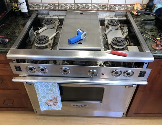 Photo of Hi-Tech Appliance Repair - San Rafael, CA, US. Wolf Range having issues with oven not shutting off at selected temperature. changing out the thermostst quickly resolved this issue.