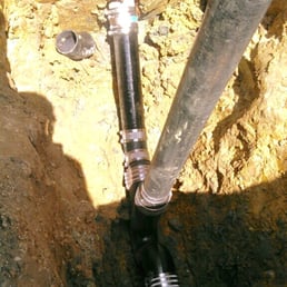 Photo of Ace Plumbing & Rooter - San Francisco, CA, United States. Trenchless high-density polyethylene sewer transition to cast iron house trap installed by Ace Plumbing.