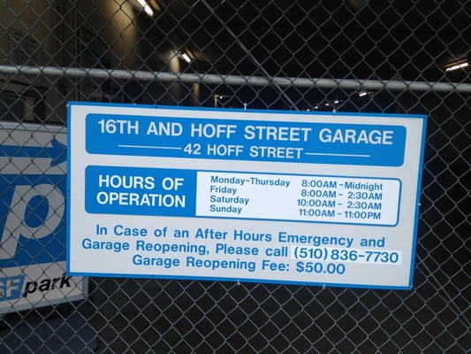 Photo of Hoff Street Garage - San Francisco, CA, US. Hours of operation for Hoff St & 16th St City Parking Garage in the Mission