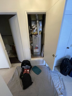 Photo of Plug-In Services - Mountain View, CA, US. Furnace diagnostic workspace. The floor should be covered to protect the carpet.