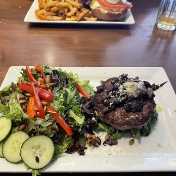 Wild Mushroom Burger with a side house salad