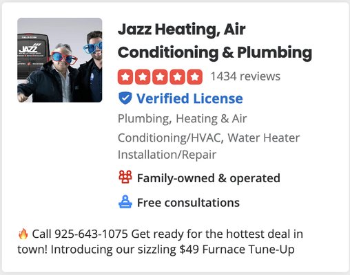 Photo of Jazz Heating Air Conditioning & Plumbing - Sacramento, CA, US. Jazz Heating, Air Conditioning & Plumbing Pleasanton CA Location With 1400+ Reviews