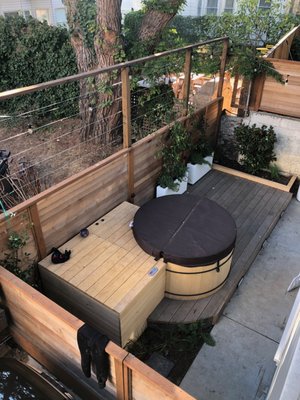 Photo of JML Landscapes - San Francisco, CA, US. Hot tub with deck and privacy fending (lights added later)