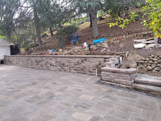 Photo of A&M Hauling & Demolition - San Francisco, CA, US. Mission cream tan brown pavers and Concrete retaining wall job