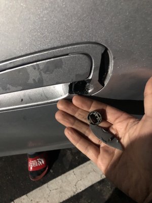 Photo of Fasttrack Parking - Oakland, CA, US. BROKE OUR DRIVER'S KEYHOLE AND HANDLE ON THE DOOR. Not shown but the window is misaligned also.