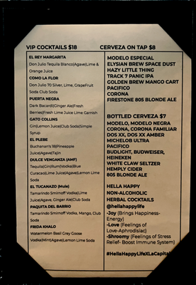 Photo of La Capital Latin Cuisine - Sacramento, CA, US. Drink menu