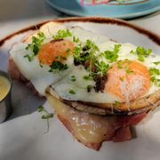 Photo of OEB Breakfast Co. - Yaletown - Vancouver, BC, CA. Croque Madam Crostini (4.5/5). Make a reservation.