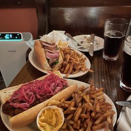 Photo of Monk's Cafe - Philadelphia, PA, United States. Duck Salad Sandwich & Pulled Pork Sandwich