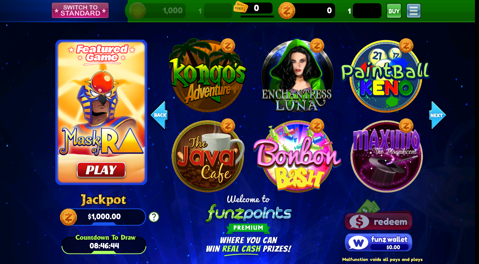 Funzpoints Sweepstakes Casino on desktop