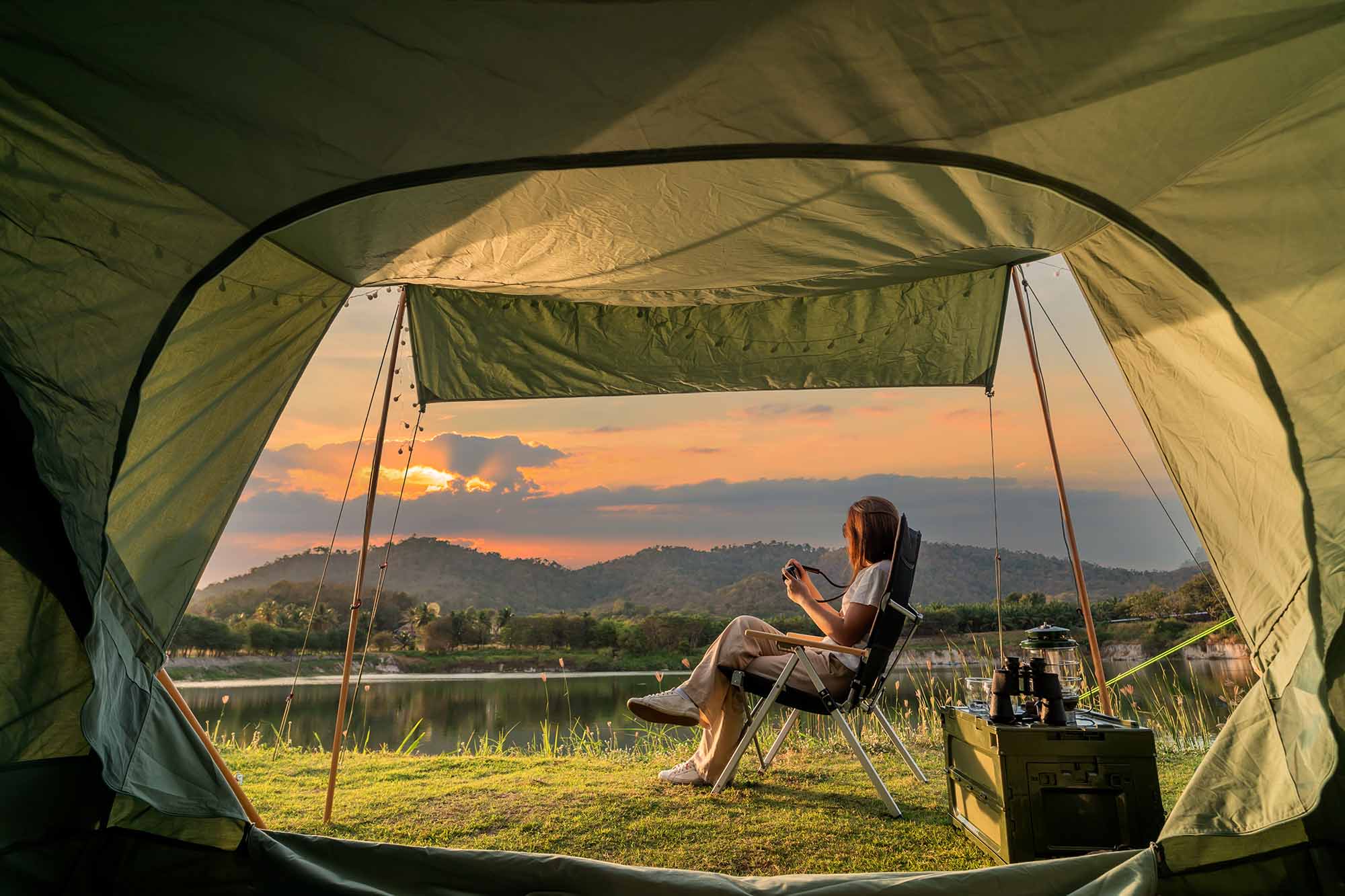 woman camping solo tent