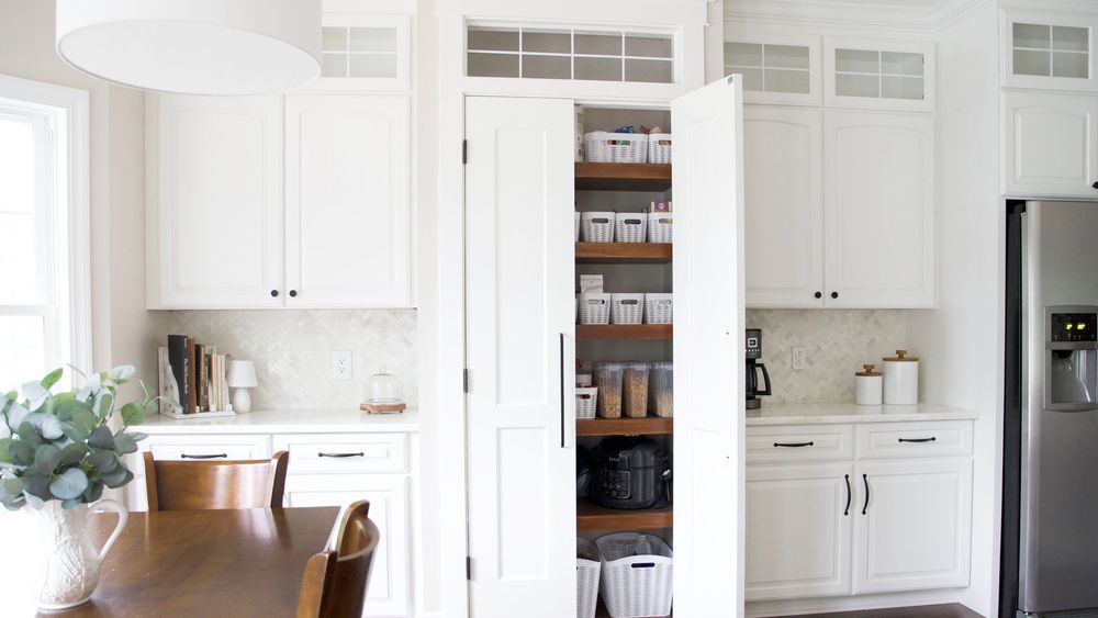 Pantry with custom floating shelves