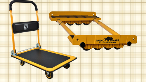 Wellmax Push Cart Dolly and Rhino Cart All Terrain Mover isolated on a grid paper background