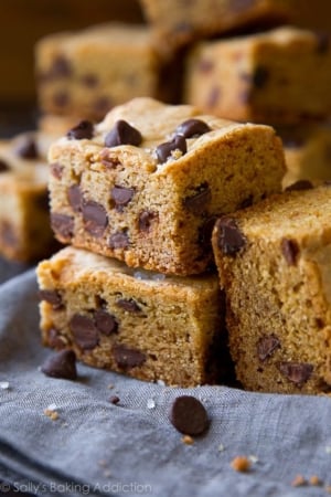 stack of chocolate chip cookie bars