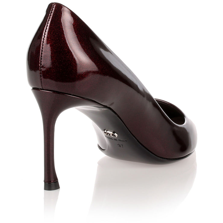 Essence 70 bordeaux glittery patent pump