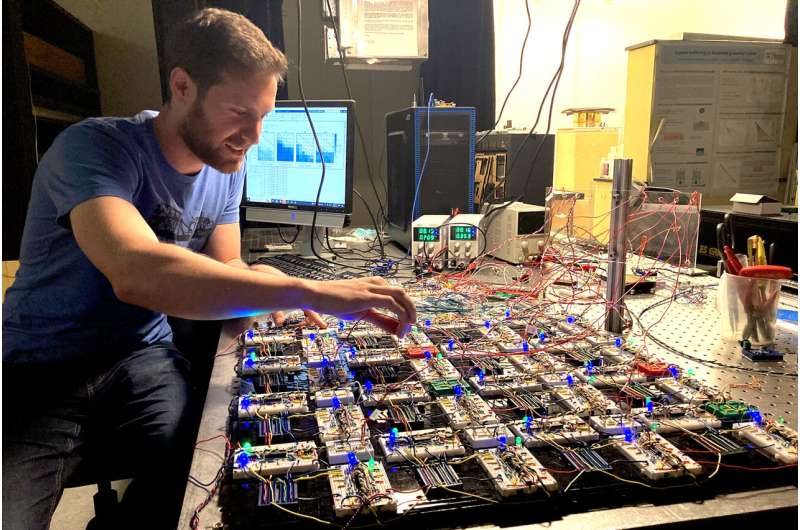 A first physical system to learn nonlinear tasks without a traditional computer processor