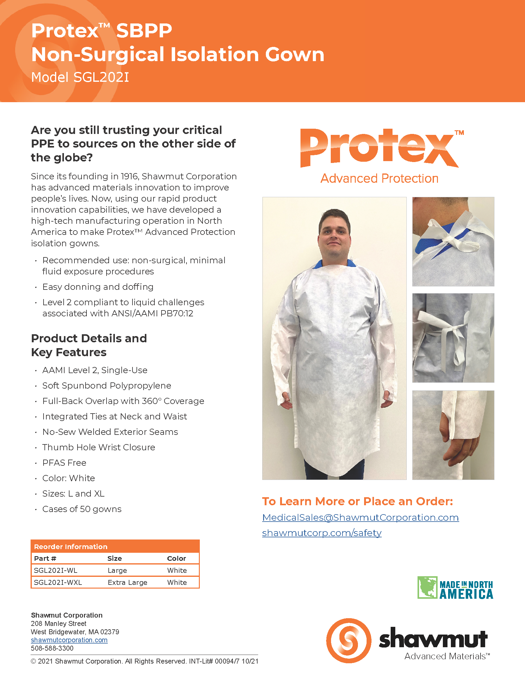 Protex SBPP Isolation Gown, Model SGL202I