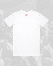 back of white t-shirt with FADER Fort design on neck