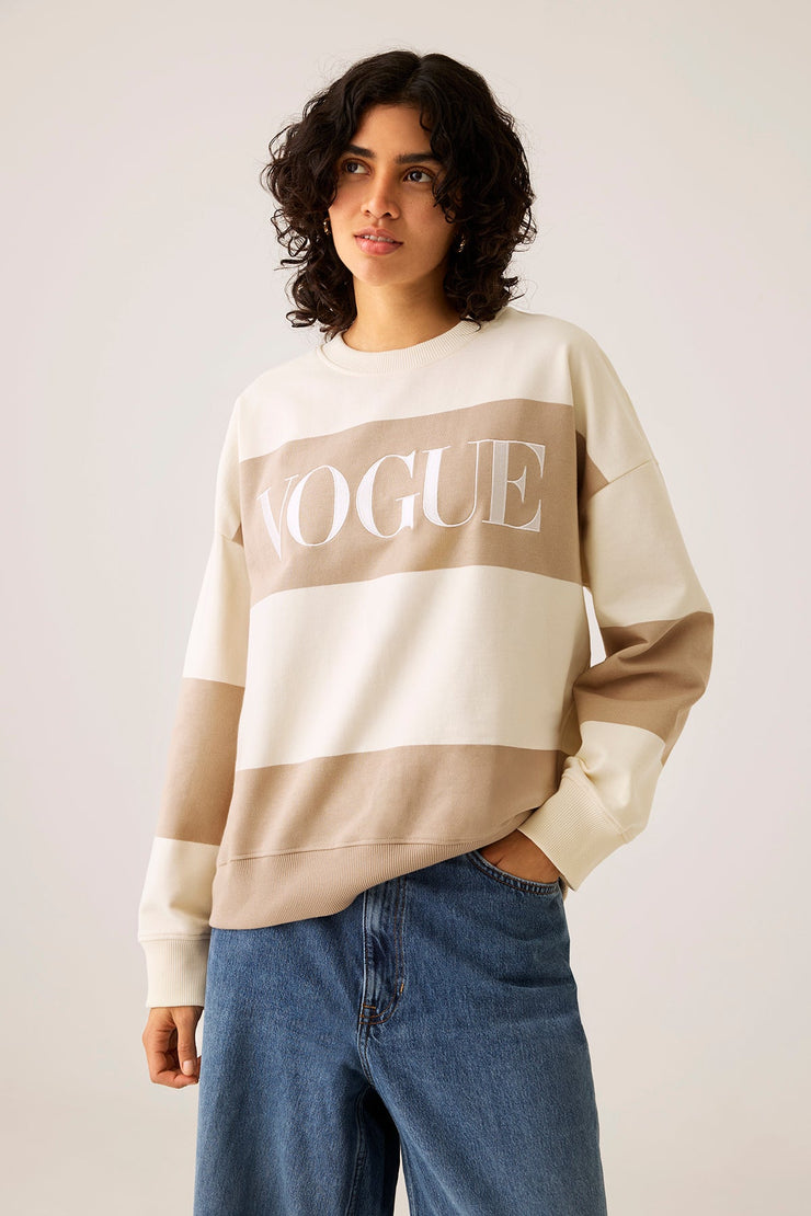 Felpa VOGUE Stripes Edition a righe beige larghe