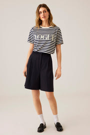 T-Shirt VOGUE Stripes Edition blu navy a righe con logo stampato