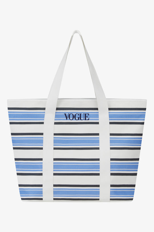 Borsa VOGUE crema a righe azzurre con logo ricamato