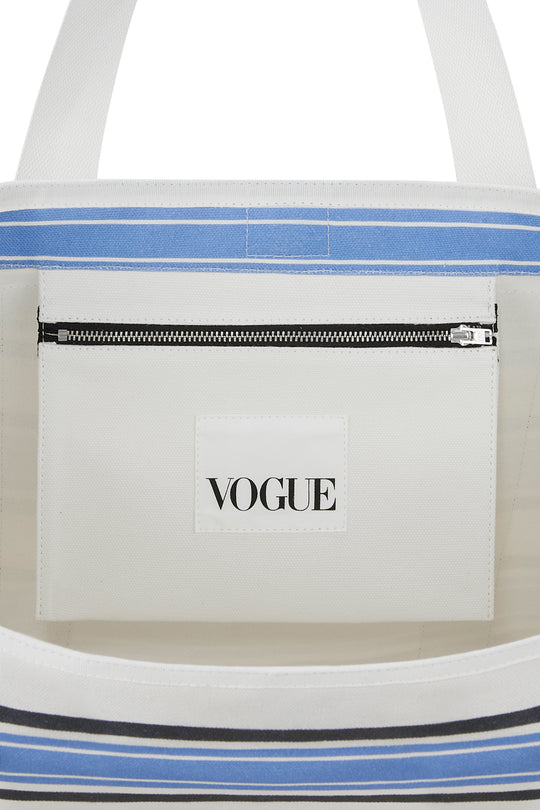 Borsa VOGUE crema a righe azzurre con logo ricamato