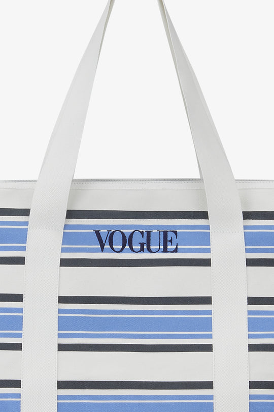 Borsa VOGUE crema a righe azzurre con logo ricamato