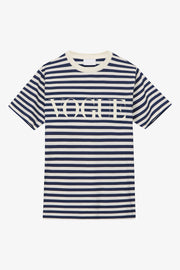 T-Shirt VOGUE Stripes Edition blu navy a righe con logo stampato