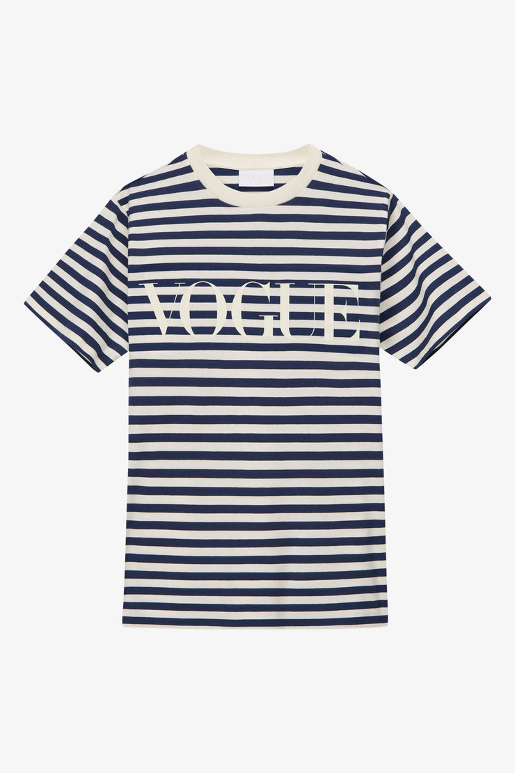 T-Shirt VOGUE Stripes Edition blu navy a righe con logo stampato